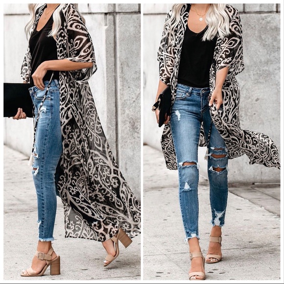 NEW‼️RESTOCK‼️Black apricot Printed Duster- Kimono - Picture 3 of 4